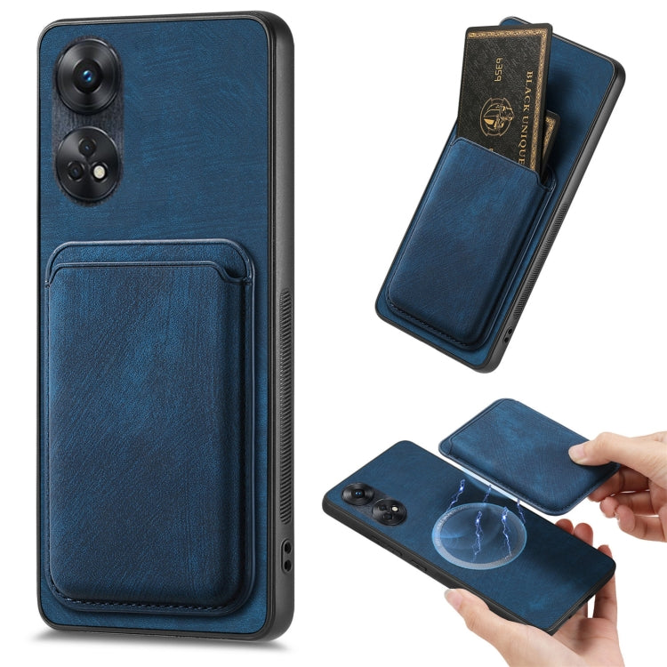 For OPPO Reno8 T 4G Retro Leather Card Bag Magnetic Phone Case(Blue) - OPPO Cases by PMC TechLife | Online Shopping South Africa | PMC TechLife | Buy Now Pay Later Mobicred