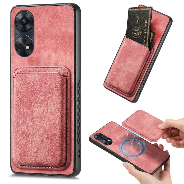 For OPPO Reno8 T 4G Retro Leather Card Bag Magnetic Phone Case(Pink) - OPPO Cases by PMC TechLife | Online Shopping South Africa | PMC TechLife | Buy Now Pay Later Mobicred