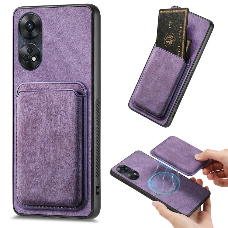 For OPPO Reno8 T 4G Retro Leather Card Bag Magnetic Phone Case(Purple) - OPPO Cases by PMC TechLife | Online Shopping South Africa | PMC TechLife | Buy Now Pay Later Mobicred