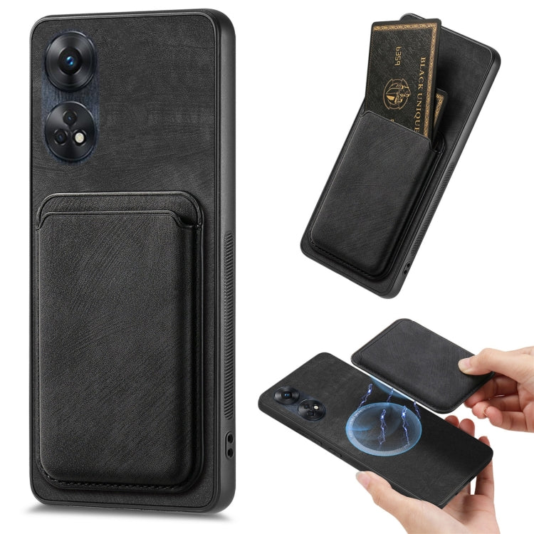 For OPPO Reno8 T 4G Retro Leather Card Bag Magnetic Phone Case(Black) - OPPO Cases by PMC TechLife | Online Shopping South Africa | PMC TechLife | Buy Now Pay Later Mobicred