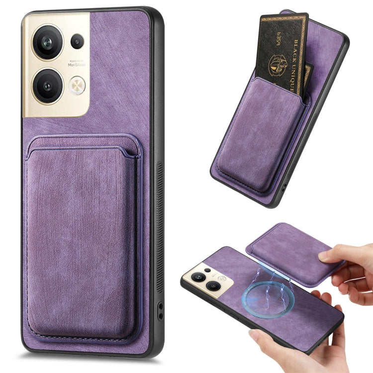 For OPPO Reno9 Pro+ 5G Retro Leather Card Bag Magnetic Phone Case(Purple) - OPPO Cases by PMC TechLife | Online Shopping South Africa | PMC TechLife | Buy Now Pay Later Mobicred