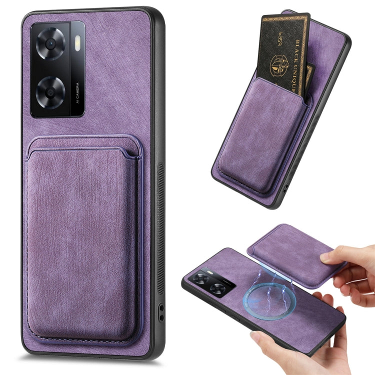 For OPPO A57 4G Retro Leather Card Bag Magnetic Phone Case(Purple) - OPPO Cases by PMC TechLife | Online Shopping South Africa | PMC TechLife | Buy Now Pay Later Mobicred