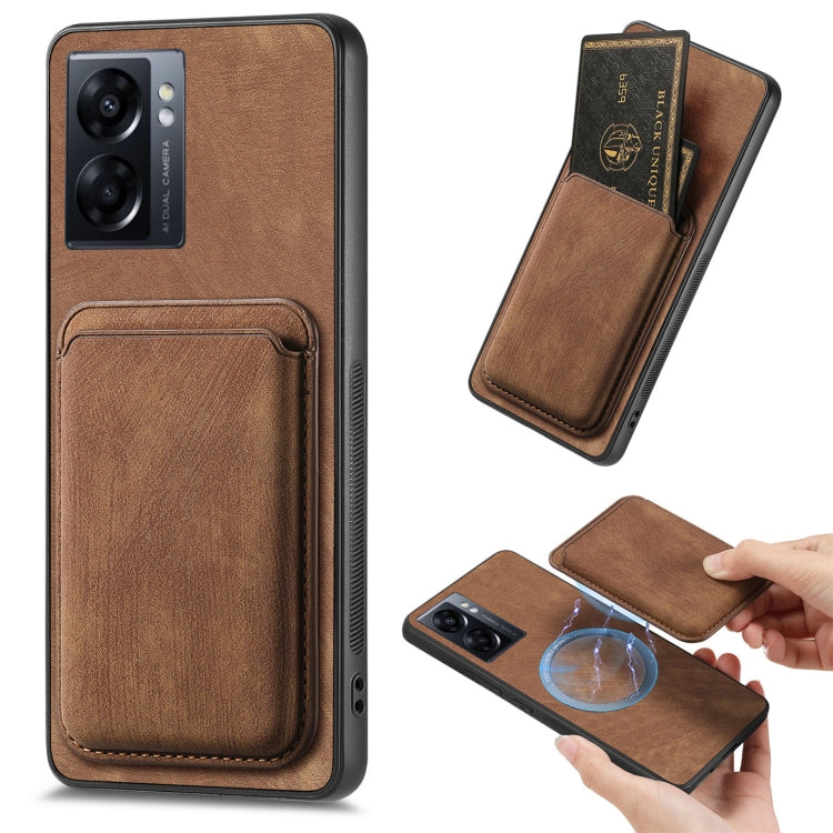 For OPPO A57 5G Retro Leather Card Bag Magnetic Phone Case(Brown) - OPPO Cases by PMC TechLife | Online Shopping South Africa | PMC TechLife | Buy Now Pay Later Mobicred