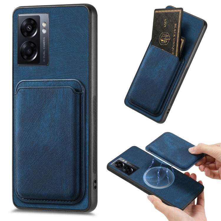 For OPPO A57 5G Retro Leather Card Bag Magnetic Phone Case(Blue) - OPPO Cases by PMC TechLife | Online Shopping South Africa | PMC TechLife | Buy Now Pay Later Mobicred