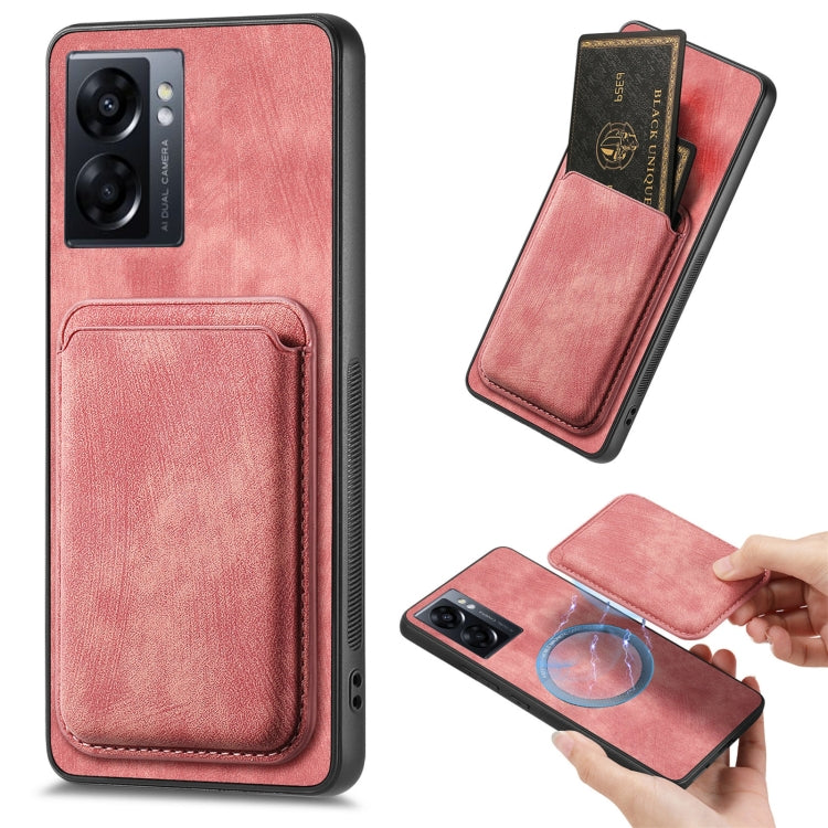 For OPPO A57 5G Retro Leather Card Bag Magnetic Phone Case(Pink) - free shipping - PMC TechLife - Order now!