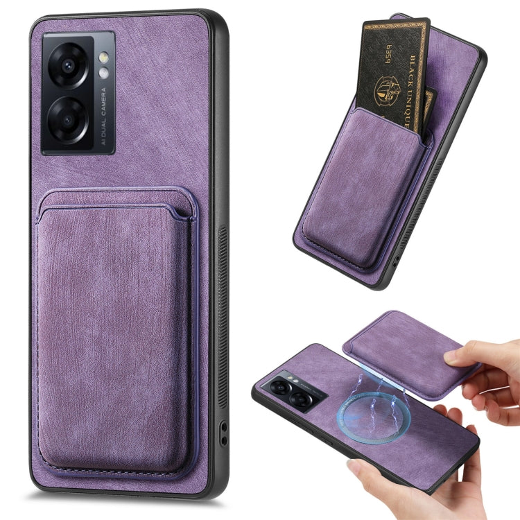 For OPPO A57 5G Retro Leather Card Bag Magnetic Phone Case(Purple) - OPPO Cases by PMC TechLife | Online Shopping South Africa | PMC TechLife | Buy Now Pay Later Mobicred