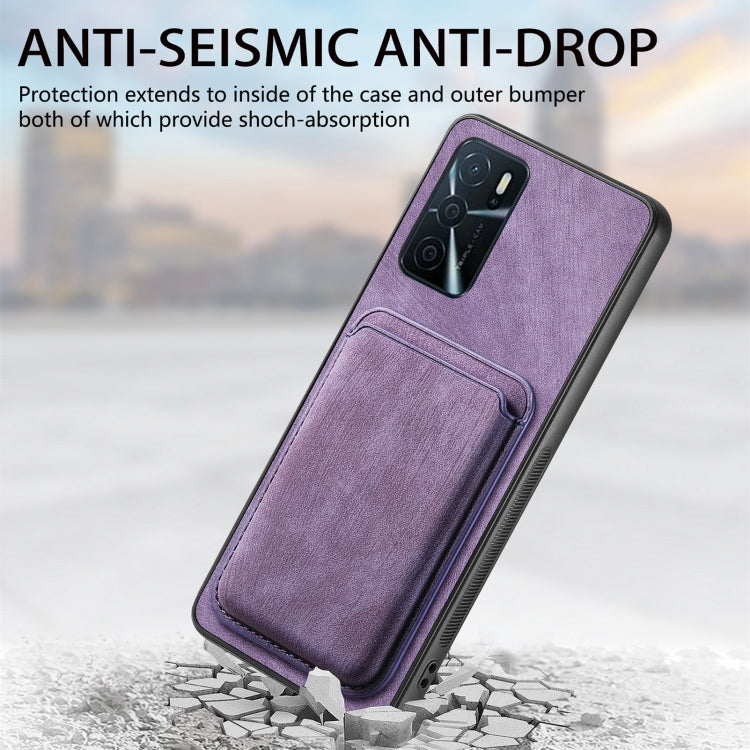 For OPPO A57 5G Retro Leather Card Bag Magnetic Phone Case(Purple) - OPPO Cases by PMC TechLife | Online Shopping South Africa | PMC TechLife | Buy Now Pay Later Mobicred