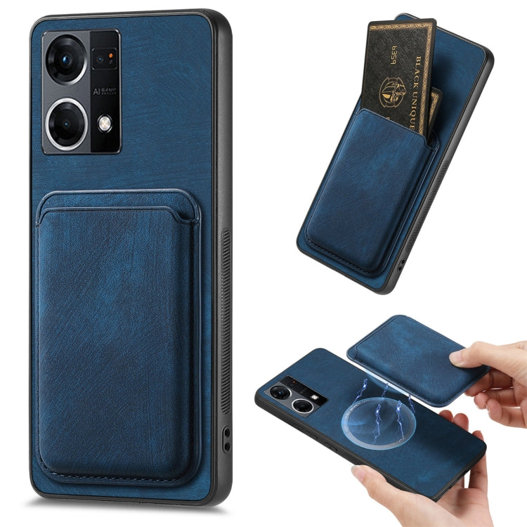 For OPPO Reno7 4G Retro Leather Card Bag Magnetic Phone Case(Blue) - OPPO Cases by PMC TechLife | Online Shopping South Africa | PMC TechLife | Buy Now Pay Later Mobicred