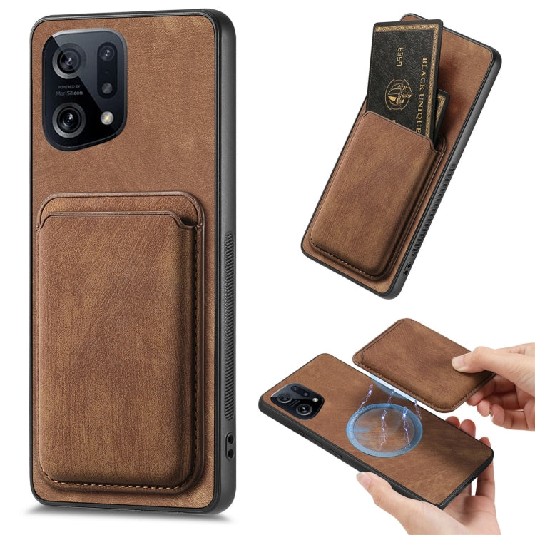 For OPPO Find X5 Retro Leather Card Bag Magnetic Phone Case(Brown) - OPPO Cases by PMC TechLife | Online Shopping South Africa | PMC TechLife | Buy Now Pay Later Mobicred