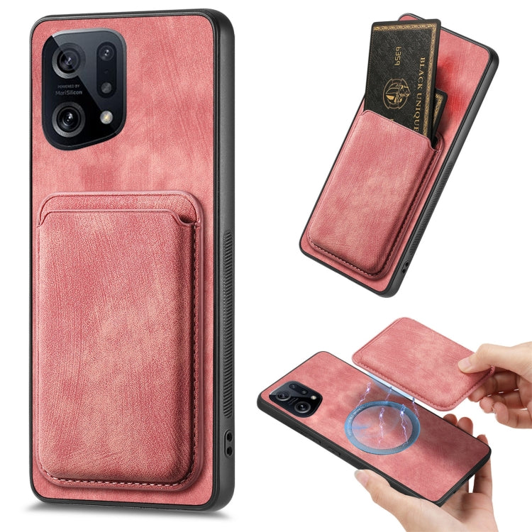 For OPPO Find X5 Retro Leather Card Bag Magnetic Phone Case(Pink) - OPPO Cases by PMC TechLife | Online Shopping South Africa | PMC TechLife | Buy Now Pay Later Mobicred