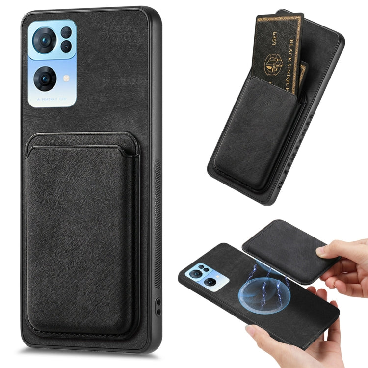 For OPPO Reno7 Pro 5G Retro Leather Card Bag Magnetic Phone Case(Black) - OPPO Cases by PMC TechLife | Online Shopping South Africa | PMC TechLife | Buy Now Pay Later Mobicred