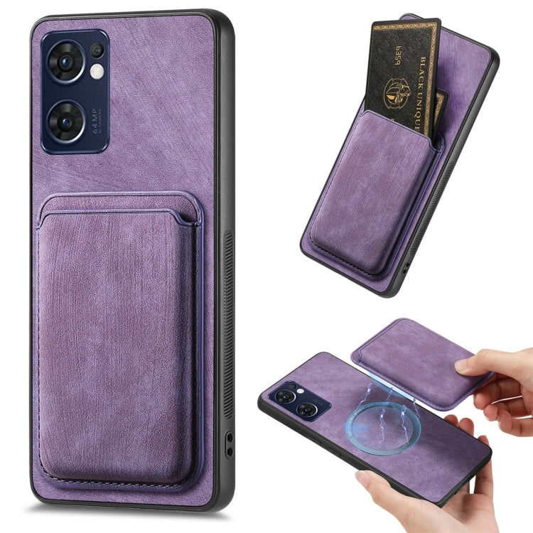 For OPPO Reno7 5G Retro Leather Card Bag Magnetic Phone Case(Purple) - OPPO Cases by PMC TechLife | Online Shopping South Africa | PMC TechLife | Buy Now Pay Later Mobicred