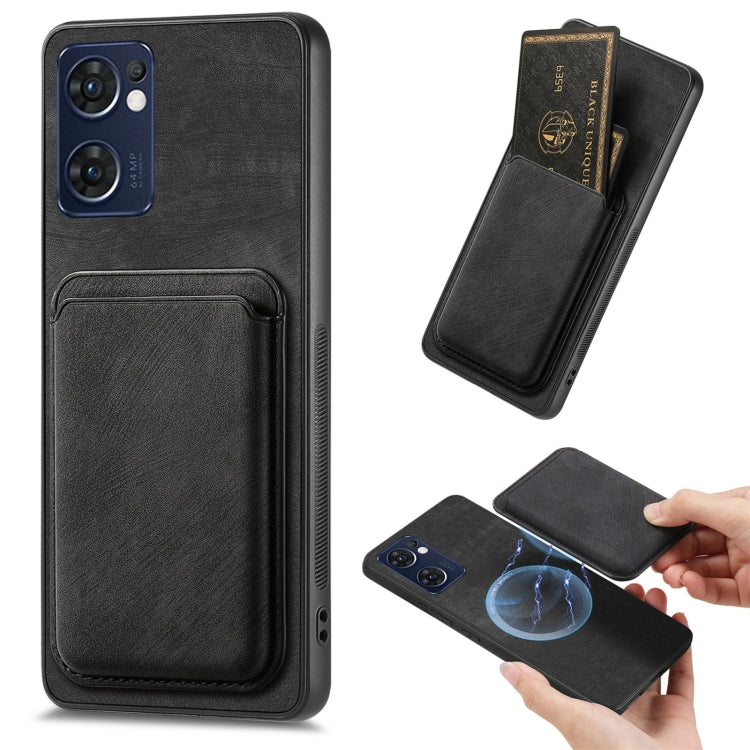 For OPPO Reno7 5G Retro Leather Card Bag Magnetic Phone Case(Black) - OPPO Cases by PMC TechLife | Online Shopping South Africa | PMC TechLife | Buy Now Pay Later Mobicred