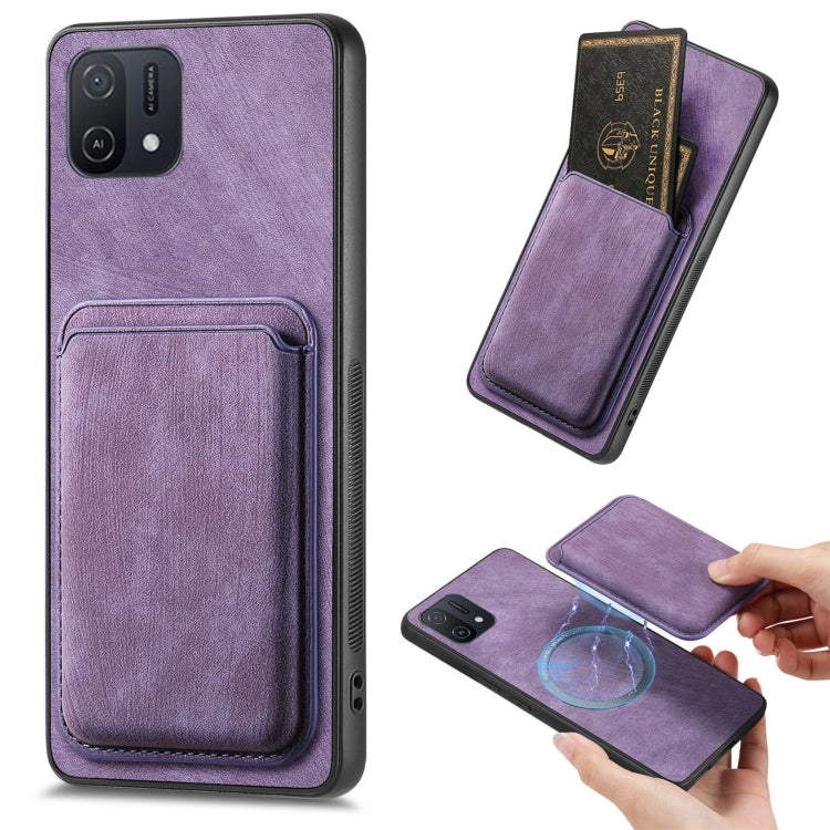 For OPPO A16K Retro Leather Card Bag Magnetic Phone Case(Purple) - OPPO Cases by PMC TechLife | Online Shopping South Africa | PMC TechLife | Buy Now Pay Later Mobicred