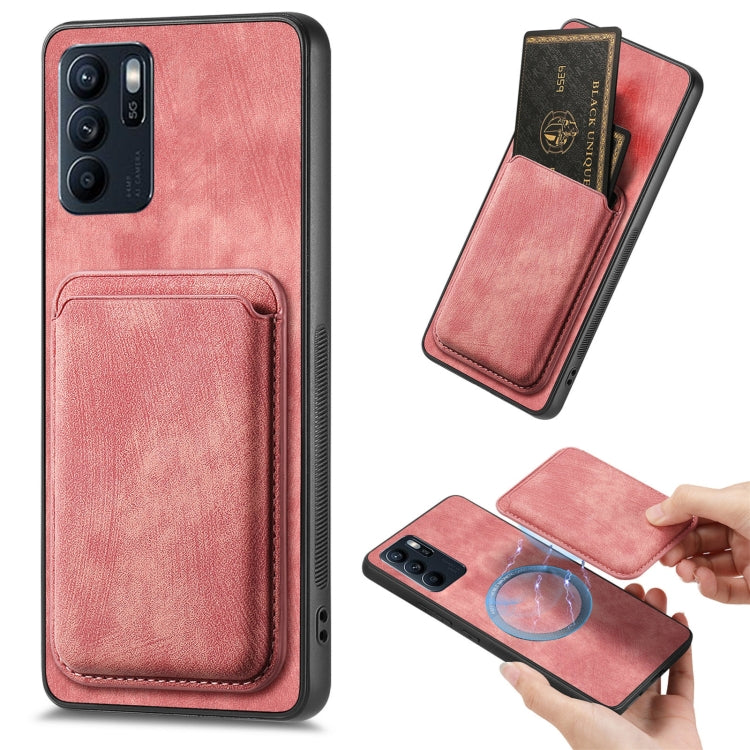 For OPPO Reno6 Z Retro Leather Card Bag Magnetic Phone Case(Pink) - OPPO Cases by PMC TechLife | Online Shopping South Africa | PMC TechLife | Buy Now Pay Later Mobicred