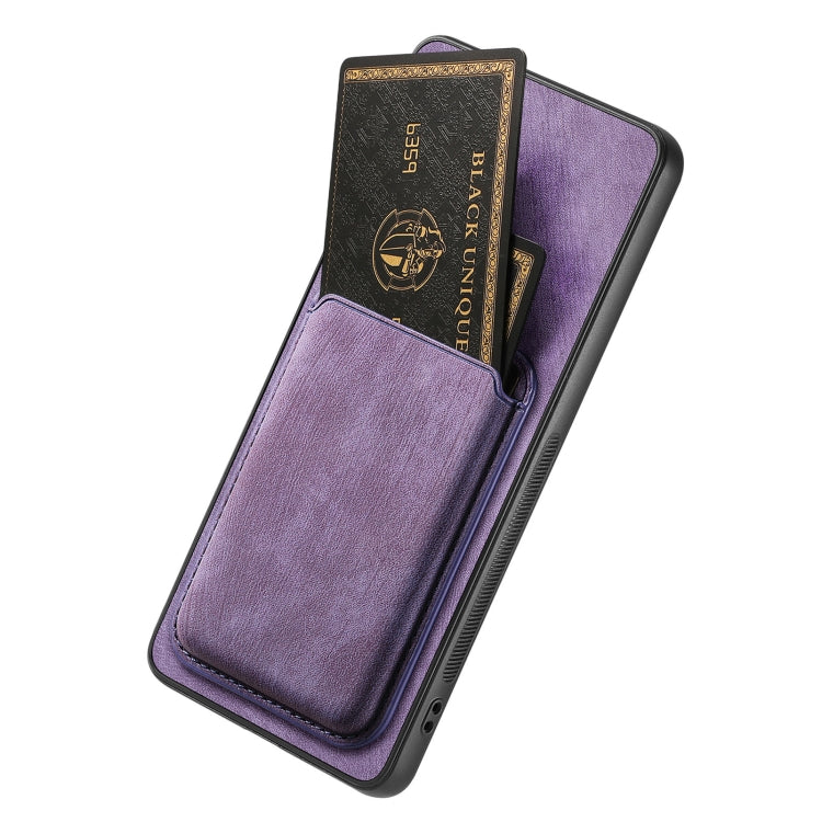 For OPPO A16 Retro Leather Card Bag Magnetic Phone Case(Purple)