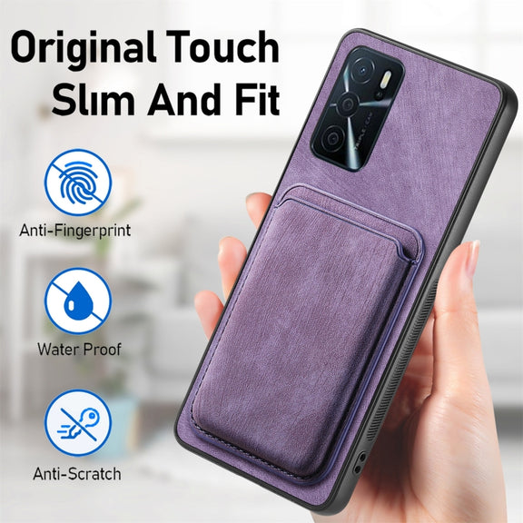 For OPPO A16 Retro Leather Card Bag Magnetic Phone Case(Purple)