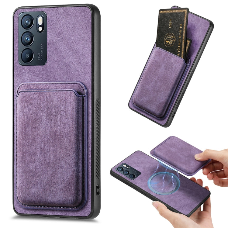 For OPPO Reno6 5G Retro Leather Card Bag Magnetic Phone Case(Purple) - OPPO Cases by PMC TechLife | Online Shopping South Africa | PMC TechLife | Buy Now Pay Later Mobicred