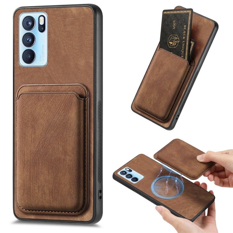 For OPPO Reno6 Pro 5G Retro Leather Card Bag Magnetic Phone Case(Brown) - OPPO Cases by PMC TechLife | Online Shopping South Africa | PMC TechLife | Buy Now Pay Later Mobicred
