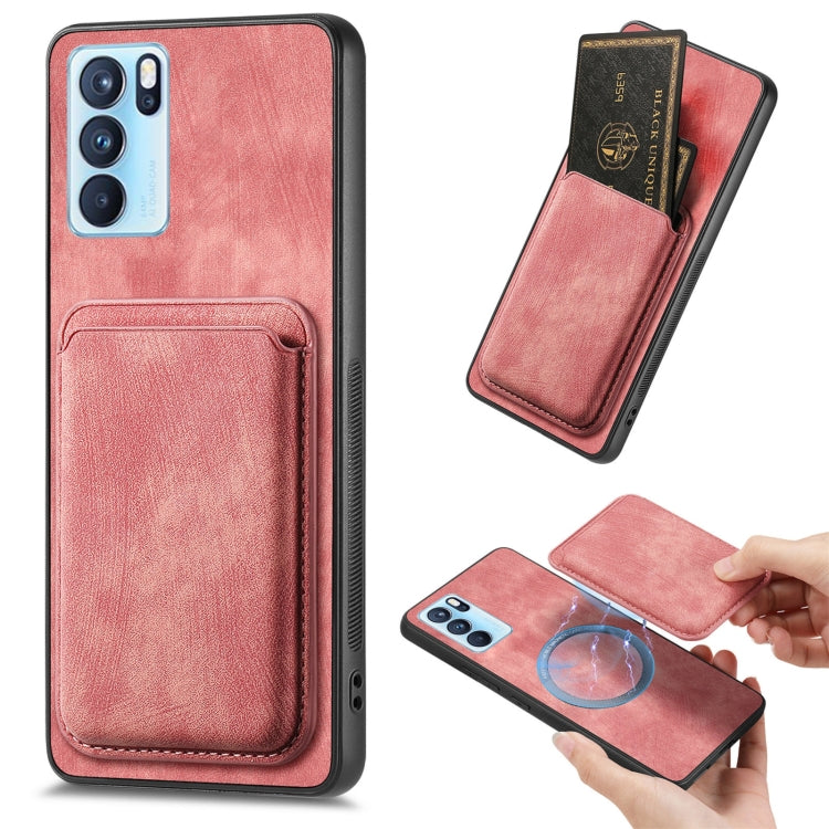 For OPPO Reno6 Pro 5G Retro Leather Card Bag Magnetic Phone Case(Pink) - OPPO Cases by PMC TechLife | Online Shopping South Africa | PMC TechLife | Buy Now Pay Later Mobicred