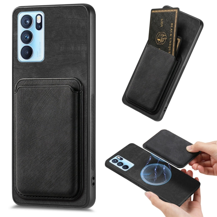For OPPO Reno6 Pro 5G Retro Leather Card Bag Magnetic Phone Case(Black) - OPPO Cases by PMC TechLife | Online Shopping South Africa | PMC TechLife | Buy Now Pay Later Mobicred