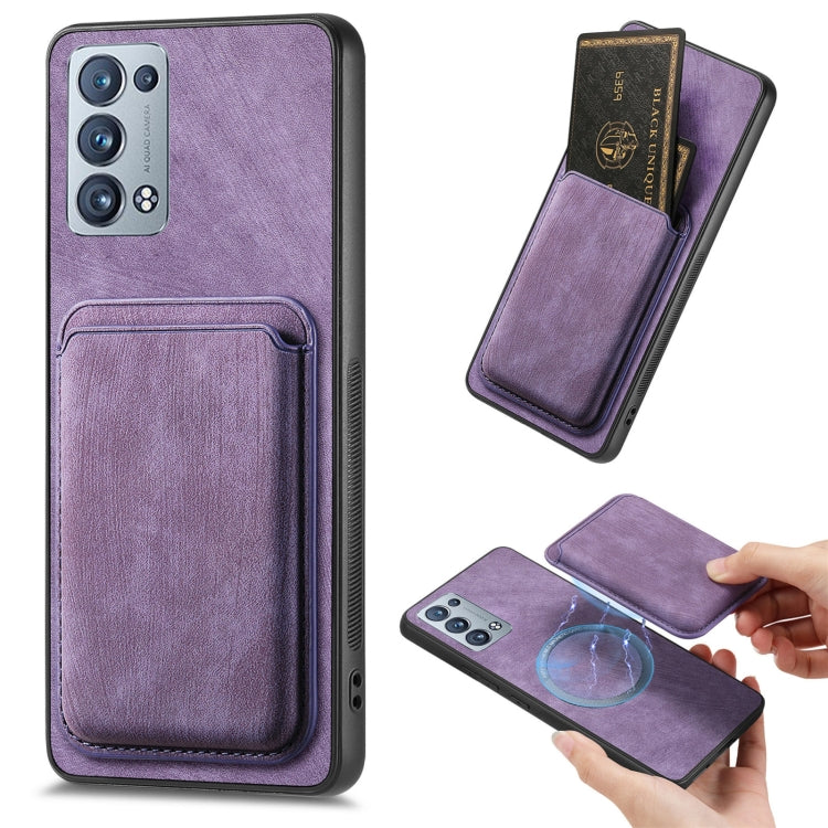 For OPPO Reno6 Pro+ Retro Leather Card Bag Magnetic Phone Case(Purple) - OPPO Cases by PMC TechLife | Online Shopping South Africa | PMC TechLife | Buy Now Pay Later Mobicred