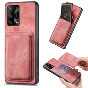 For OPPO F19 Retro Leather Card Bag Magnetic Phone Case(Pink)