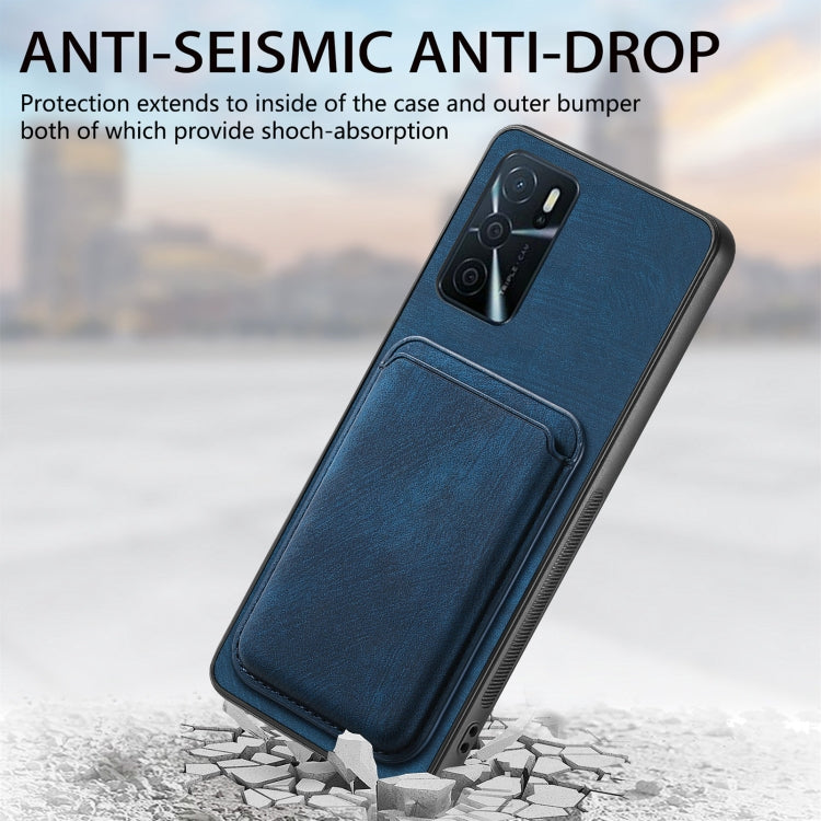 For OPPO F19 Pro+ Retro Leather Card Bag Magnetic Phone Case(Blue)