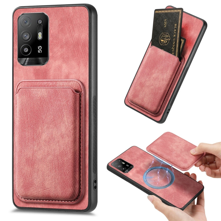 For OPPO F19 Pro+ Retro Leather Card Bag Magnetic Phone Case(Pink) - OPPO Cases by PMC TechLife | Online Shopping South Africa | PMC TechLife | Buy Now Pay Later Mobicred