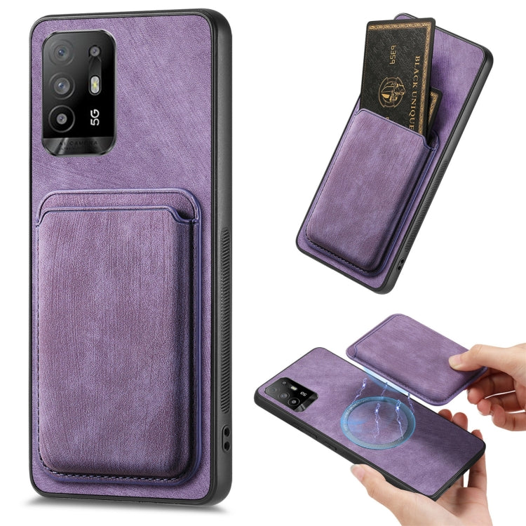 For OPPO F19 Pro+ Retro Leather Card Bag Magnetic Phone Case(Purple) - OPPO Cases by PMC TechLife | Online Shopping South Africa | PMC TechLife | Buy Now Pay Later Mobicred