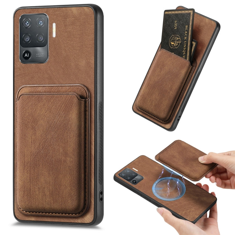 For OPPO F19 Pro Retro Leather Card Bag Magnetic Phone Case(Brown) - OPPO Cases by PMC TechLife | Online Shopping South Africa | PMC TechLife | Buy Now Pay Later Mobicred