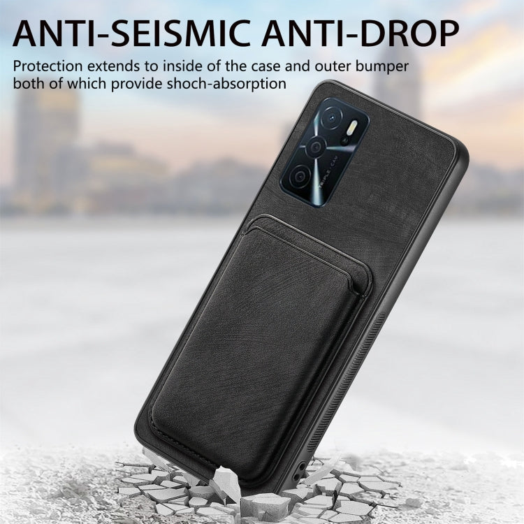 For OPPO F19 Pro Retro Leather Card Bag Magnetic Phone Case(Black)