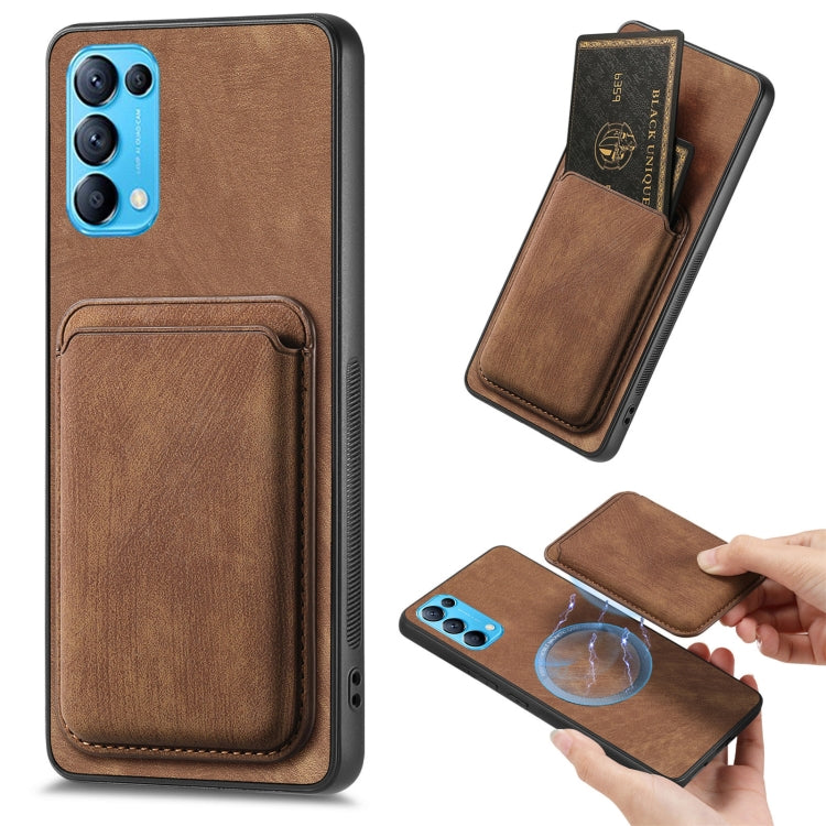 For OPPO Reno5 5G Retro Leather Card Bag Magnetic Phone Case(Brown) - OPPO Cases by PMC TechLife | Online Shopping South Africa | PMC TechLife | Buy Now Pay Later Mobicred