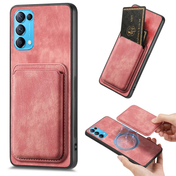 For OPPO Reno5 5G Retro Leather Card Bag Magnetic Phone Case(Pink) - OPPO Cases by PMC TechLife | Online Shopping South Africa | PMC TechLife | Buy Now Pay Later Mobicred