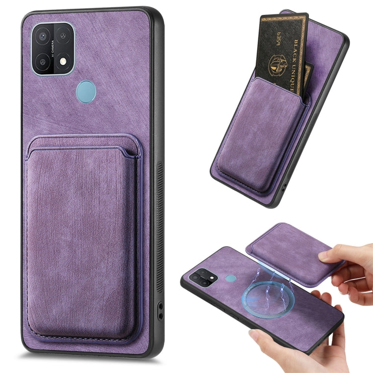 For OPPO A15 Retro Leather Card Bag Magnetic Phone Case(Purple) - OPPO Cases by PMC TechLife | Online Shopping South Africa | PMC TechLife | Buy Now Pay Later Mobicred