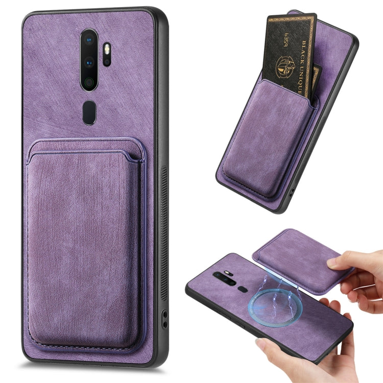 For OPPO A5 Retro Leather Card Bag Magnetic Phone Case(Purple) - OPPO Cases by PMC TechLife | Online Shopping South Africa | PMC TechLife | Buy Now Pay Later Mobicred