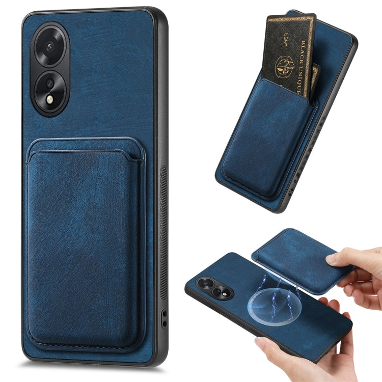 For OPPO A38 4G / A18 4G Retro Leather Card Bag Magnetic Phone Case(Blue) - OPPO Cases by PMC TechLife | Online Shopping South Africa | PMC TechLife | Buy Now Pay Later Mobicred