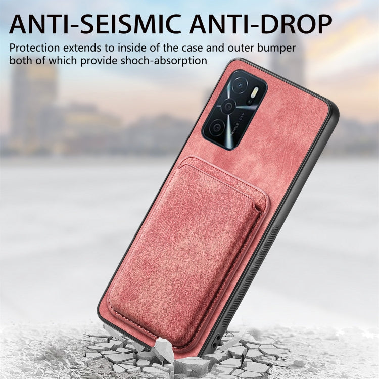 For OPPO A38 4G / A18 4G Retro Leather Card Bag Magnetic Phone Case(Pink)