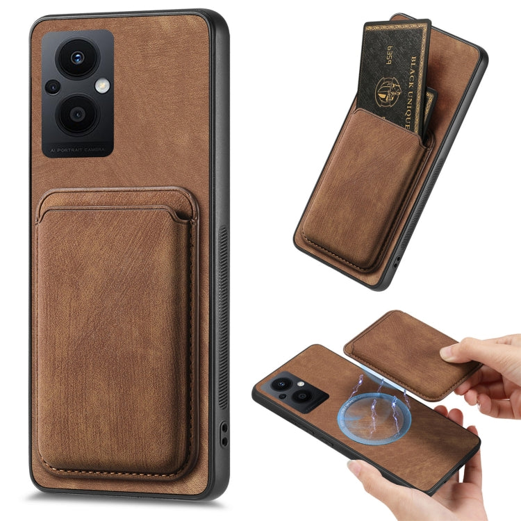 For OPPO Reno7 Z 5G/F21 Pro 5G Retro Leather Card Bag Magnetic Phone Case(Brown) - OPPO Cases by PMC TechLife | Online Shopping South Africa | PMC TechLife | Buy Now Pay Later Mobicred