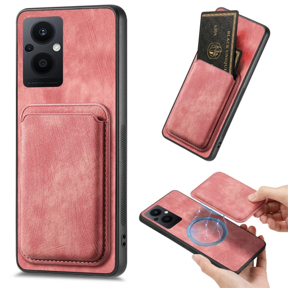 For OPPO Reno7 Z 5G/F21 Pro 5G Retro Leather Card Bag Magnetic Phone Case(Pink)