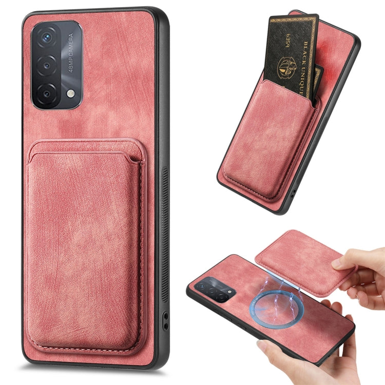 For OPPO A93 5G/A74 5G/A54 5G Retro Leather Card Bag Magnetic Phone Case(Pink) - OPPO Cases by PMC TechLife | Online Shopping South Africa | PMC TechLife | Buy Now Pay Later Mobicred