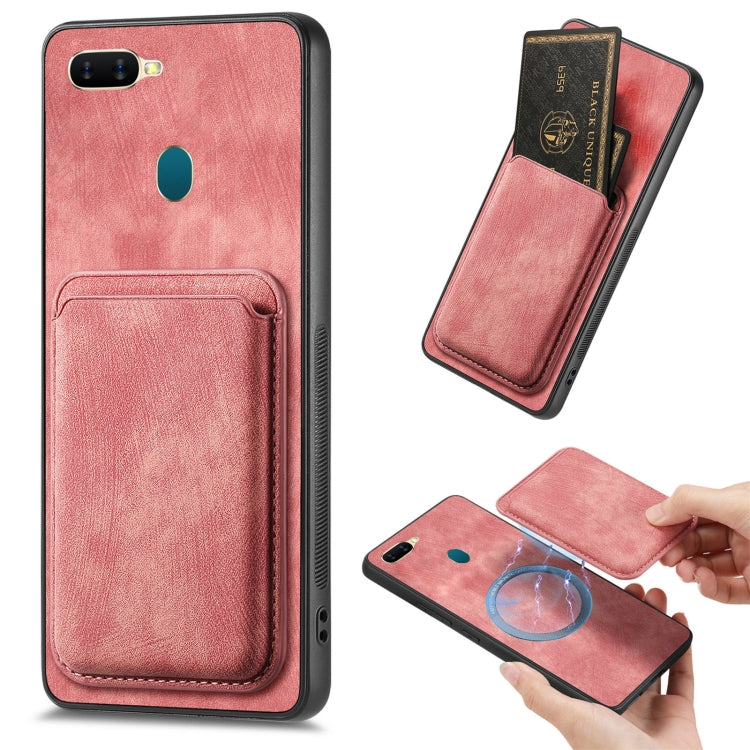 For OPPO A7/A12 Retro Leather Card Bag Magnetic Phone Case(Pink) - OPPO Cases by PMC TechLife | Online Shopping South Africa | PMC TechLife | Buy Now Pay Later Mobicred