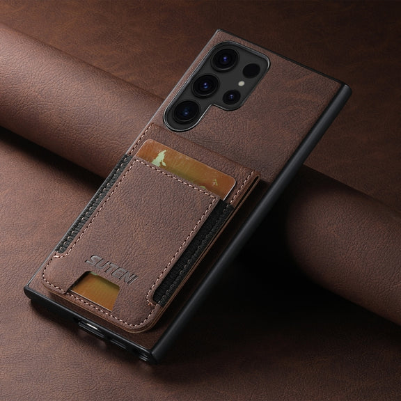 For Samsuny Galaxy S24 Ultrra 5G Suteni H03 Litchi Leather Card Bag Stand Back Phone Case(Brown)