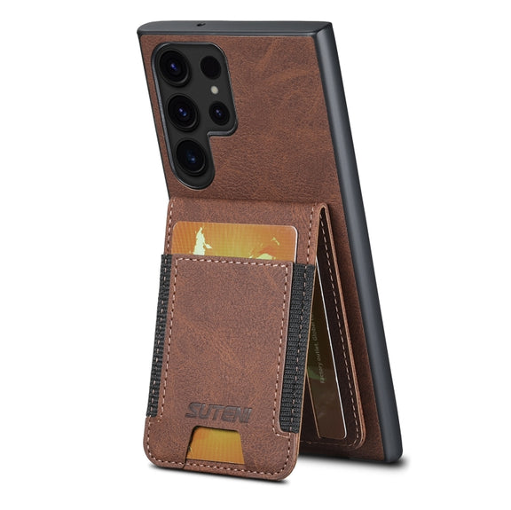 For Samsuny Galaxy S24 Ultrra 5G Suteni H03 Litchi Leather Card Bag Stand Back Phone Case(Brown)