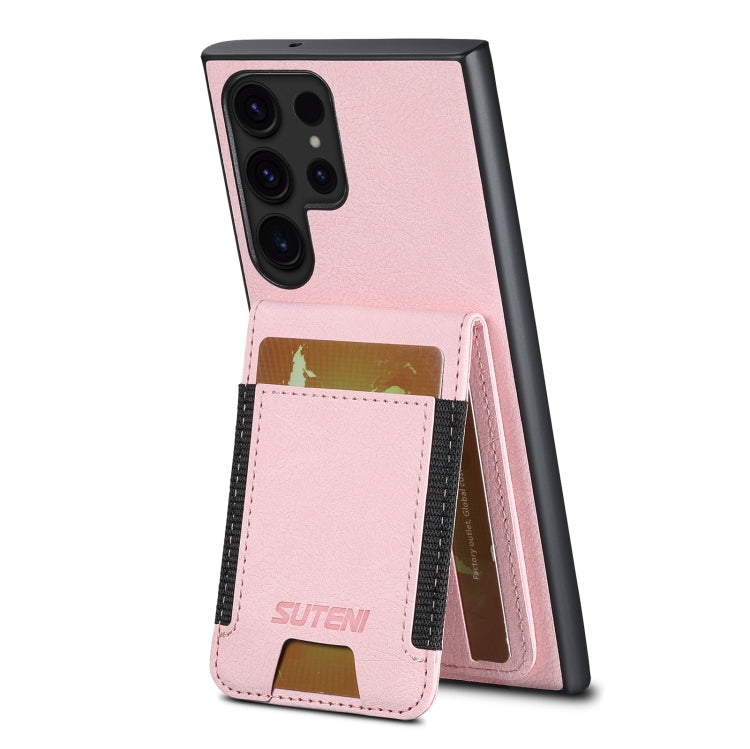 For Samsuny Galaxy S24 Ultrra 5G Suteni H03 Litchi Leather Card Bag Stand Back Phone Case(Pink)