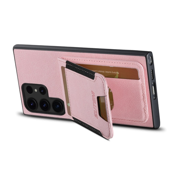 For Samsuny Galaxy S24 Ultrra 5G Suteni H03 Litchi Leather Card Bag Stand Back Phone Case(Pink)