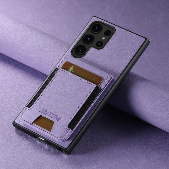 For Samsuny Galaxy S24 Ultrra 5G Suteni H03 Litchi Leather Card Bag Stand Back Phone Case(Purple)