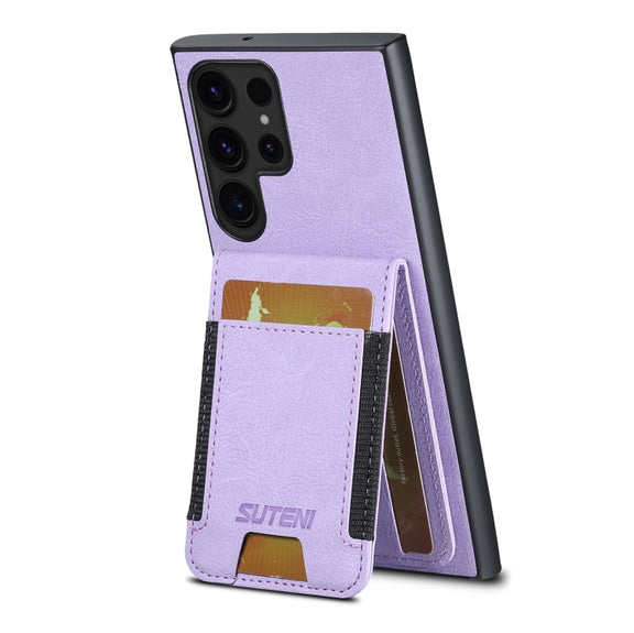 For Samsuny Galaxy S24 Ultrra 5G Suteni H03 Litchi Leather Card Bag Stand Back Phone Case(Purple)