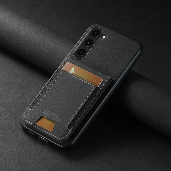 For Samsuny Galaxy S24+ 5G Suteni H03 Litchi Leather Card Bag Stand Back Phone Case(Black)