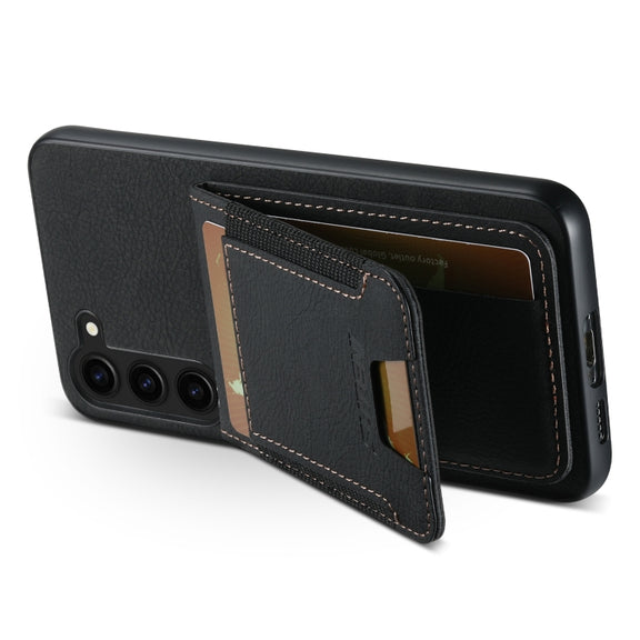 For Samsuny Galaxy S24+ 5G Suteni H03 Litchi Leather Card Bag Stand Back Phone Case(Black)